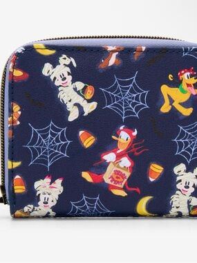 Loungefly Navy Halloween Character Zip Wallet with Colorful Prints
